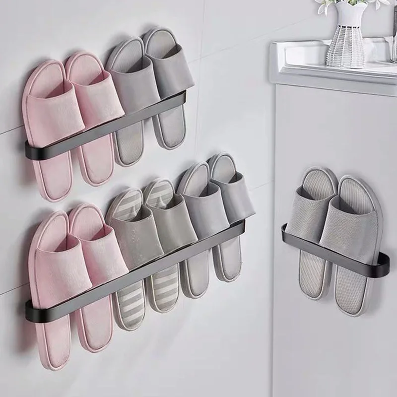 Aluminum Slipper Rack Wall Mount Bathroom Bedroom Shoe Hanging Holder Organizer Toilet Wall Door Towel Storage Shelf