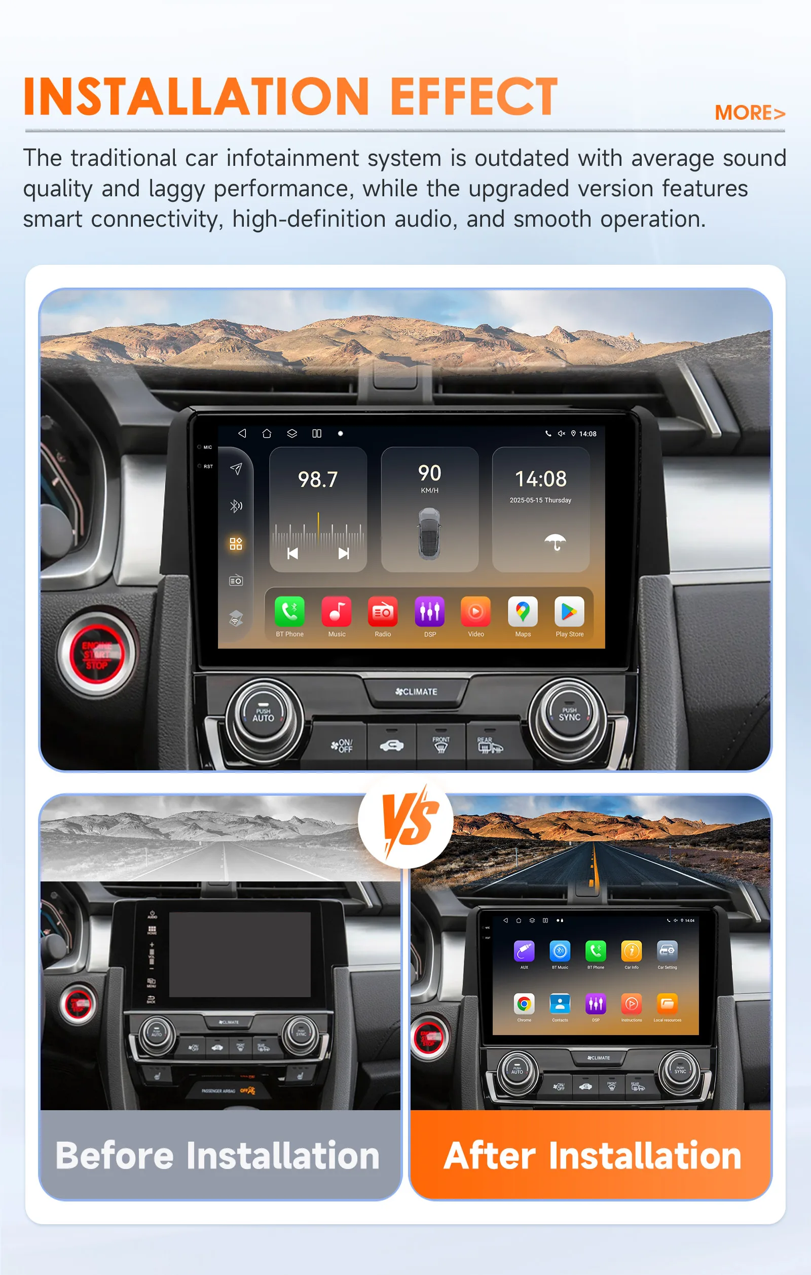 Hizpo Android 14 Car Intelligent Systems For Honda Civic 10th 2016 - 2018 Radio Carplay Multimedia GPS 2din 4G Navigation 8 Core