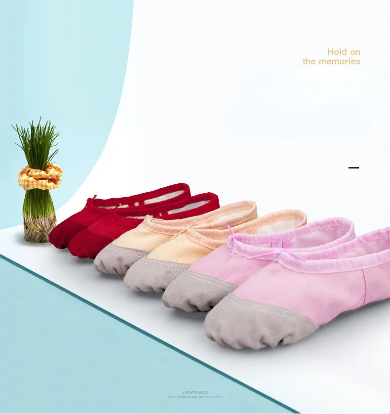 Tanz-Leinwandschuhe mit Lederkappe für Mädchen, Ballett-Hausschuhe, geteilte Sohle, Gymnastik, Skate, Yoga, Tanzen, tägliche Praxis, Kinder-Ballerina – Detail 4