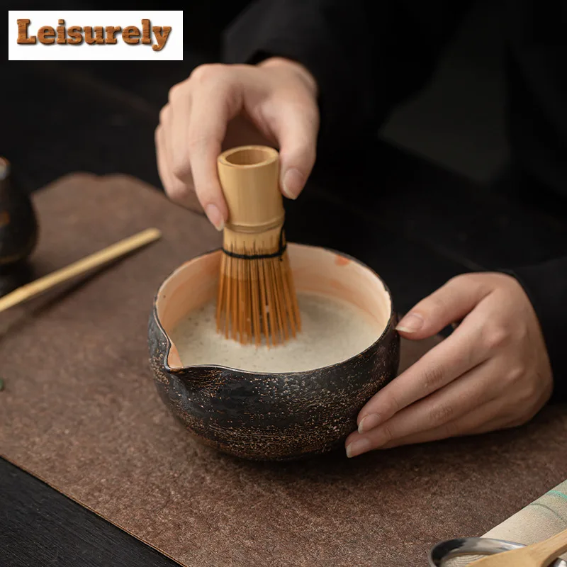 Japanese Style Pink Yin Ceramic Matcha Bowl Tea Whisk Stand Set Frothing Stirring Ceremony Accessories Tea Ceremony Craft Gift