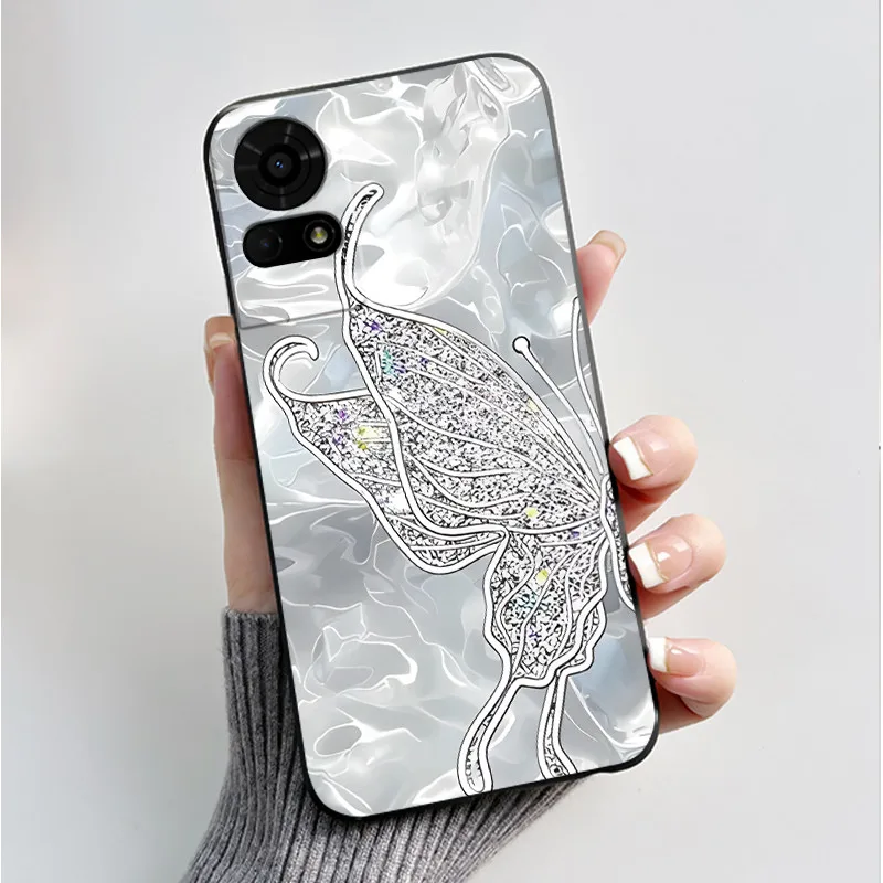 Luxury Butterfly Flowers Black Shockproof Soft Silicone Bumper Phone Case