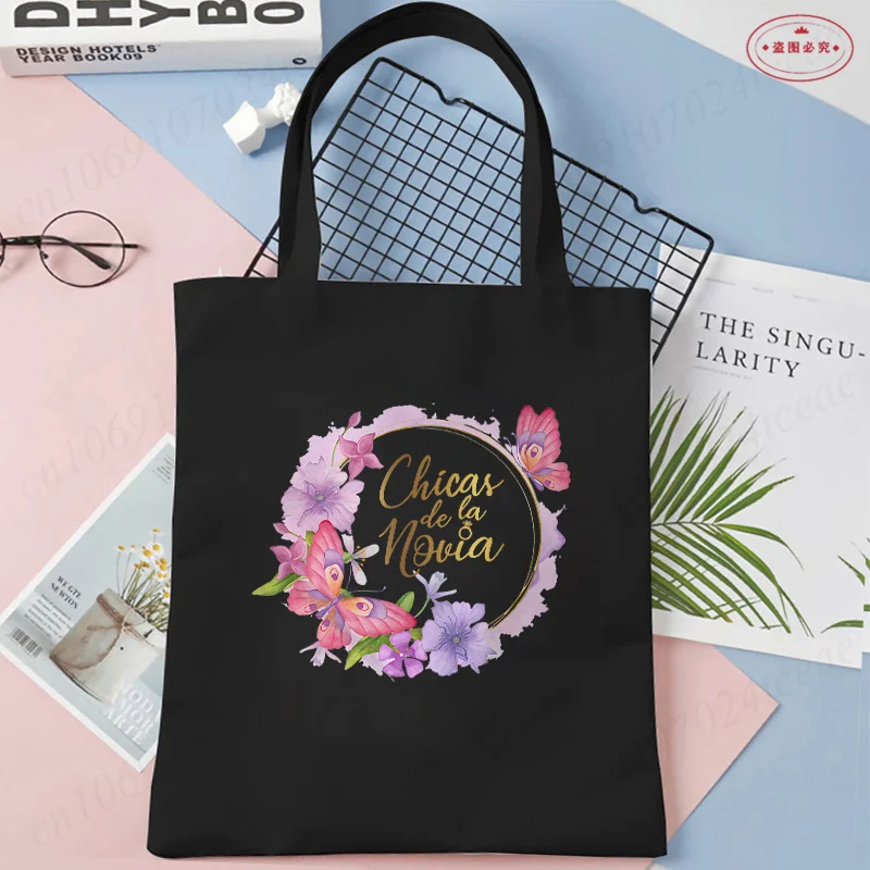 Spanish Woman Single Farewell Bachelorette Hen Party Canvas Tote Bags Team Bride Squad Shopping Bag Bridal Wedding Shoulder Bag 5