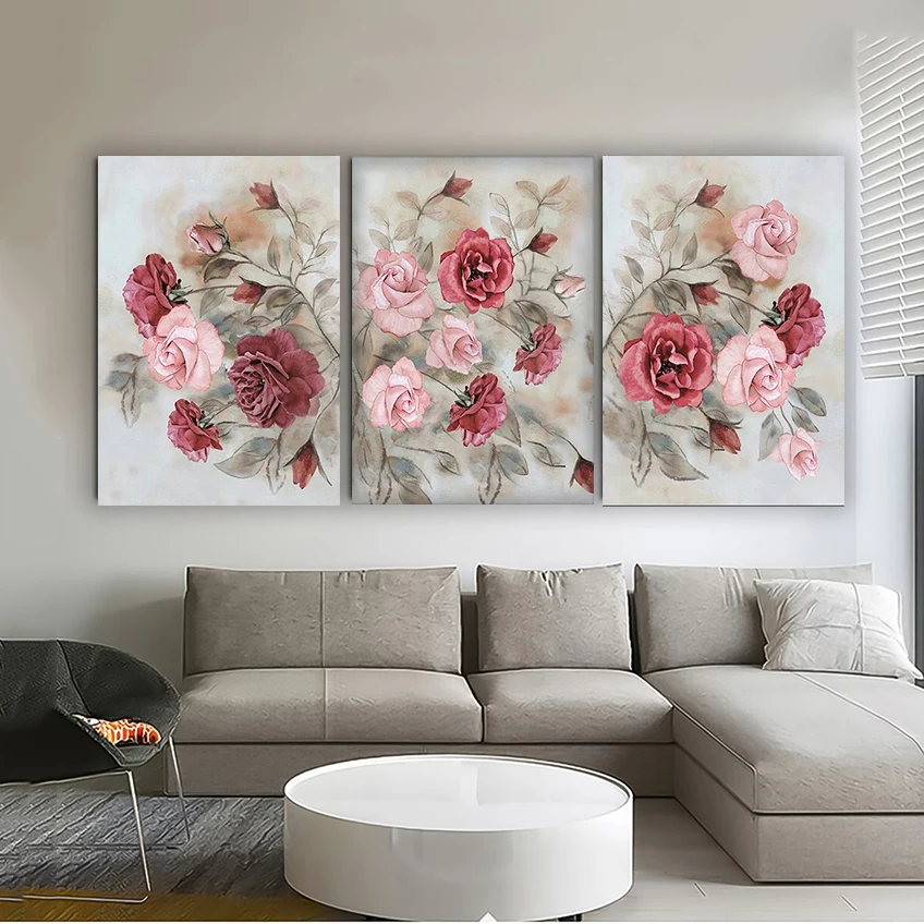 

Pink Rose Botanical Floral Art Modern Wall Decor Canvas Painting Abstract Posters and Prints Mural Pictures For Home Room Decor