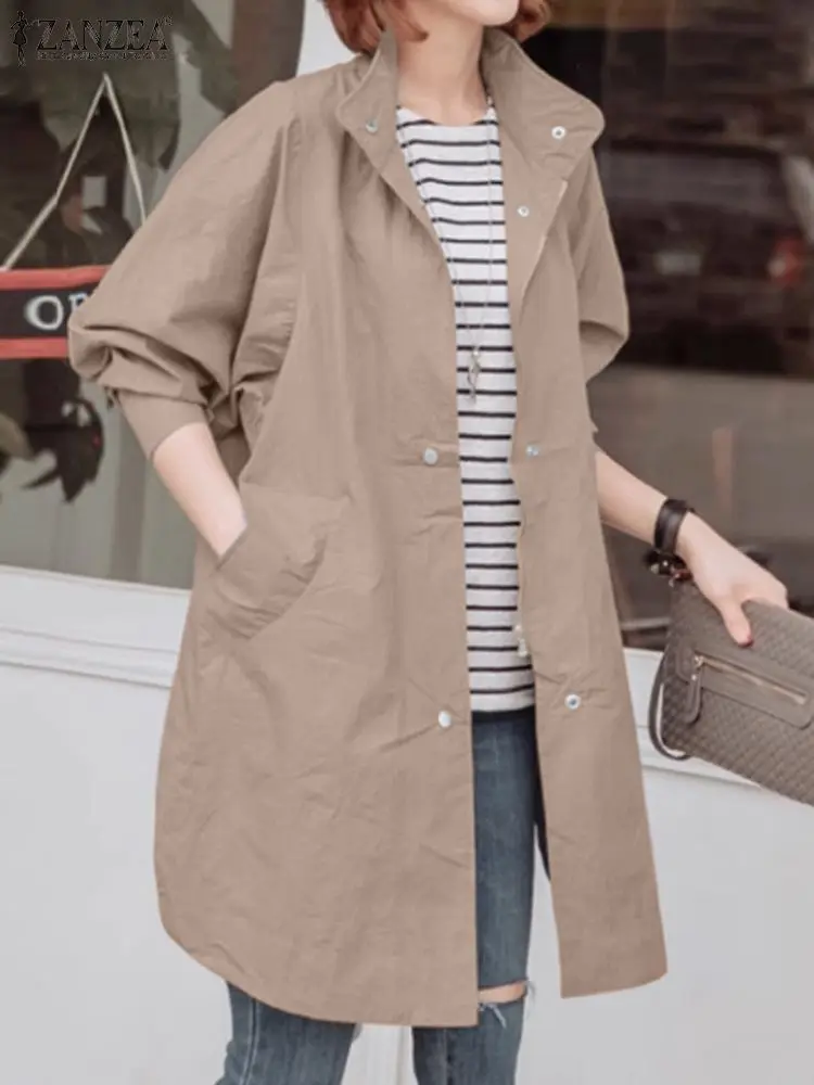 

ZANZEA Fashion Lapel Neck Windbreaker Woman Elegant Trench Coats Long Sleeve Solid Outwear Vintage OL Work Jackets Oversized