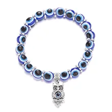 Turkish Blue Evil Eye Bracelet Crystal Resin Round Lucky Bead Bracelet Wishing Elastic Cord Chain Bracelet Ladies Charm Jewelry 