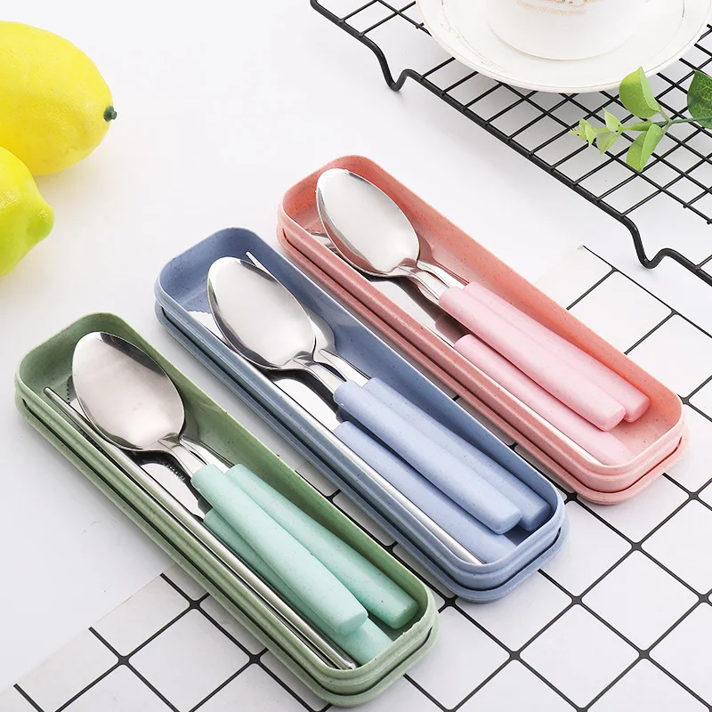 

Portable Travel Cutlery Set With Box Stainless Steel Spoon Fork Chopstick Knife Dinnerware Lunch Tableware Kitchen Accessories