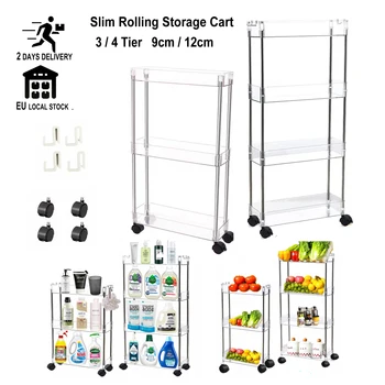 Carrello portaoggetti sottile con rotelle, scaffale mobile per organizer da 3/4 strati 9 cm/12 cm per cucina, ufficio, bagno, lavanderia, luoghi stretti 1