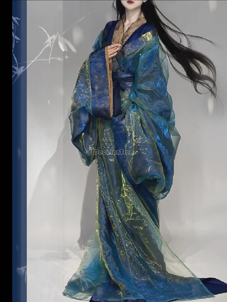 2025 chinese qin dynasty robe gold stamping improved hanfu new blue ancient  dress female national fairy elegant loose hanfu w844 - AliExpress 200000532