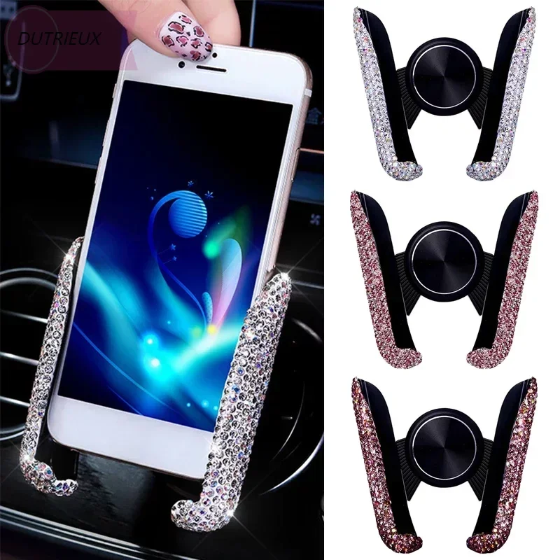 

Car Phone Holder Diamond Crystal Car Air Vent Mount Clip Mobile Phone Holder Stand in Car Bracket Interior Accessories