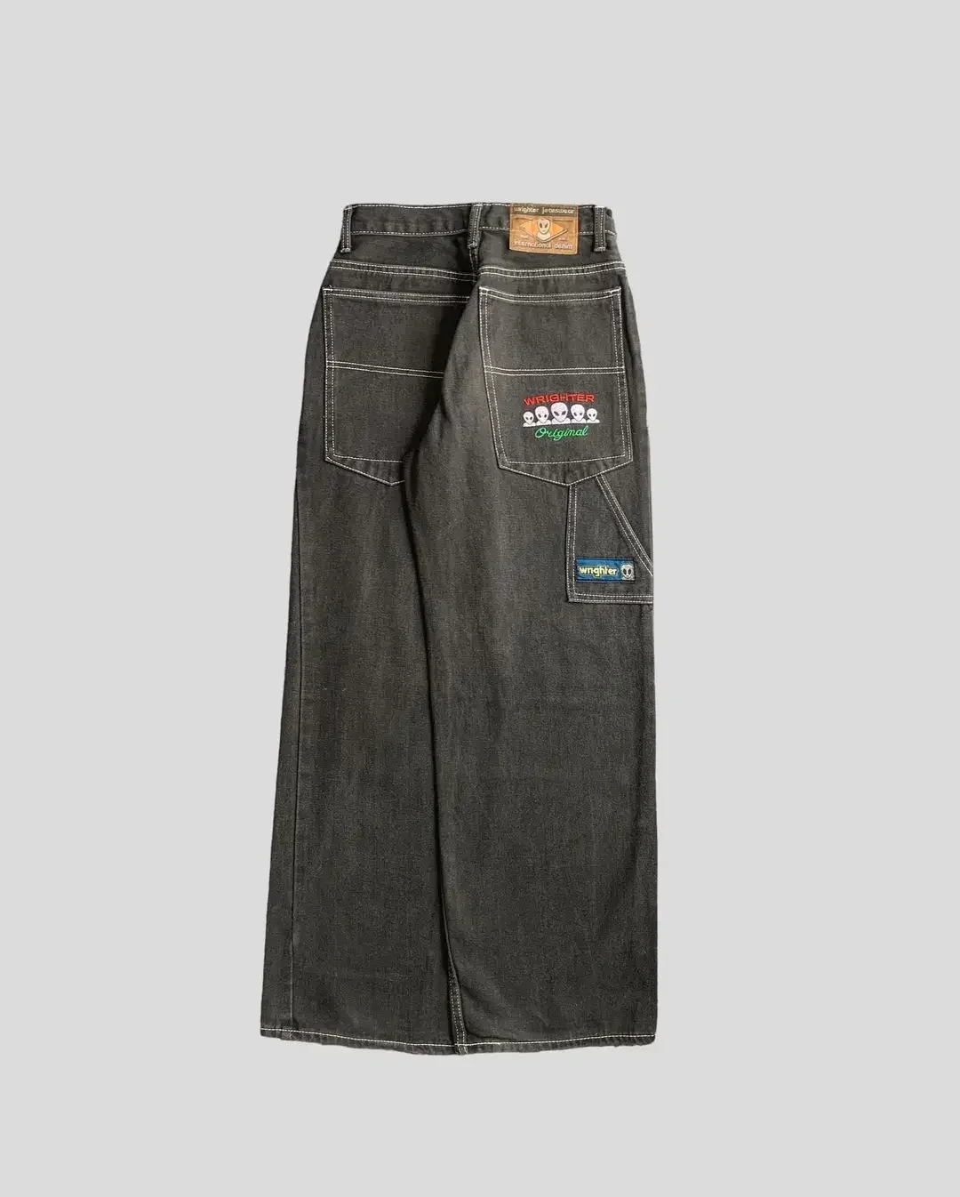 thumbnail image 1 of Pantalones vaqueros holgados de pierna ancha estilo hip hop Y2K, ropa de baño, pantalones vaqueros de cintura alta estilo punk para baile callejero, pantalones negros con bolsillos grandes para hombre, 1 of 5
