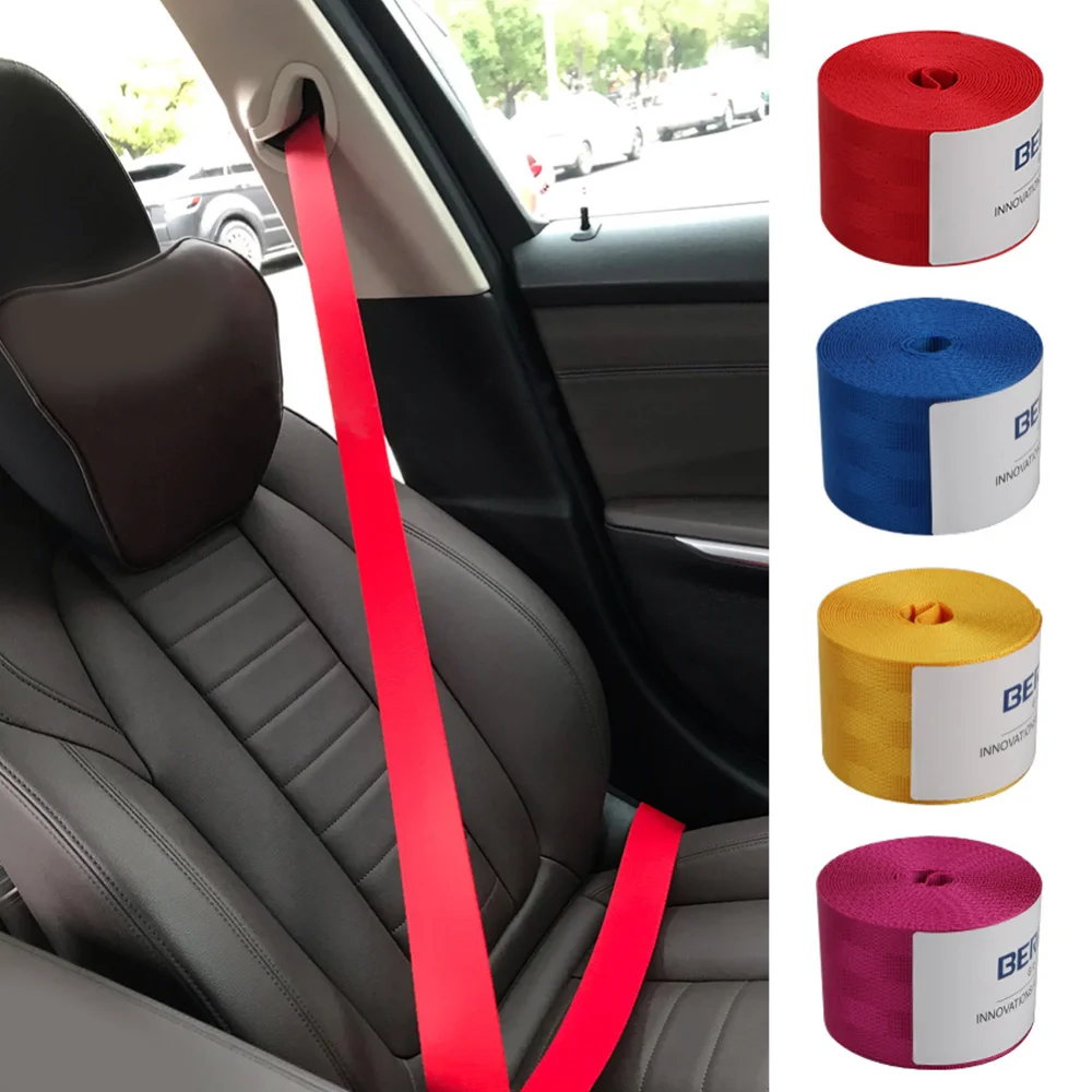 New Car Seat Belt Webbing Strap with LOGO Polyester Multi-color Safety  Belts Length 3.6m Width 4.8cm Car Accessories