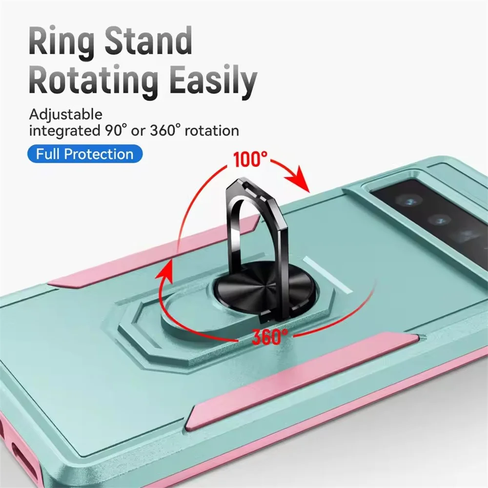 Rugged Military Heavy-Duty Magnetic Ring Stand Phone Case - Shockproof Matte Defender Cover
