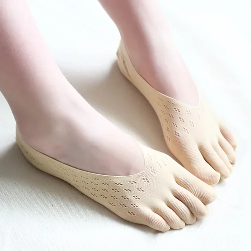 여성용 5 손가락 노쇼 양말, 얇은 통기성 나일론 통기성 얕은 입 탈취제 보이지 않는 발가락 실크 양말 여름 5 쌍 2