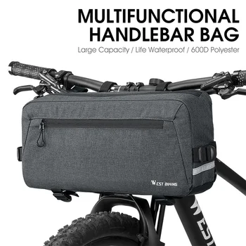 WEST BIKING Borsa da Manubrio Multifunzionale Impermeabile da 6,2L con Tracolla e Striscia Riflettente, Borsa Anteriore per Bicicletta MTB