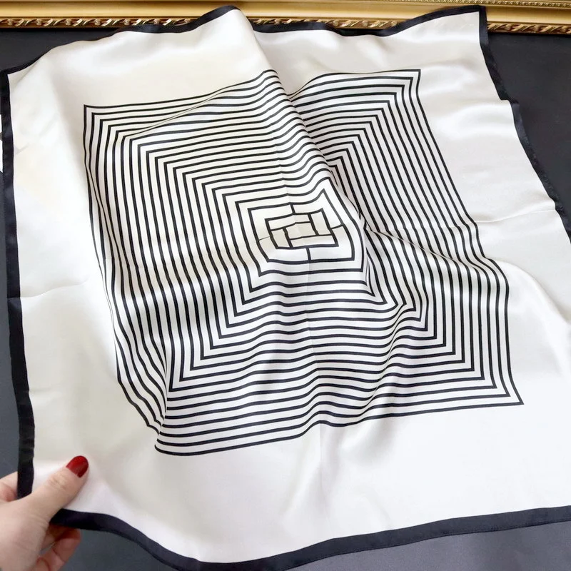 

100% Pure Twill Silk Scarf For Ladies Fashion Print Square Scarves Small Head Handkerchief Wholesale Hijab Rolled Wraps 70x70CM