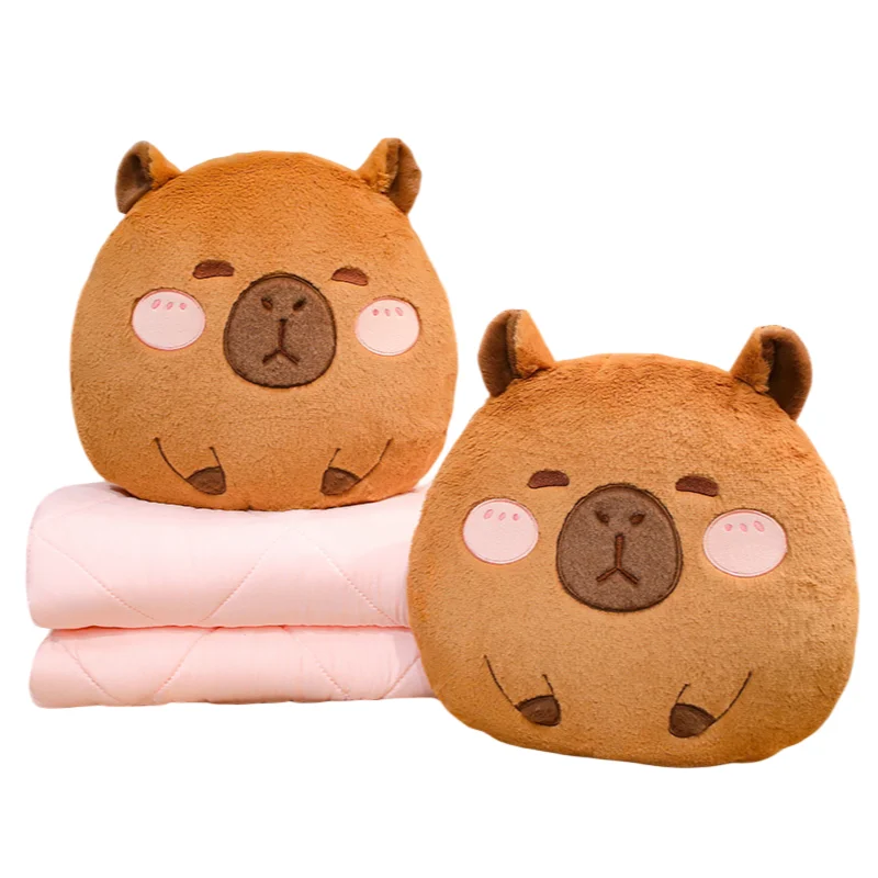 35/45CM Interesting Creative Brown Round Shape Capybara Soft Plush Pillow With Blanket Sofa Decoration Girls Kids Birthday Gifts placemats 6 pcs dark brown 38 cm round jute