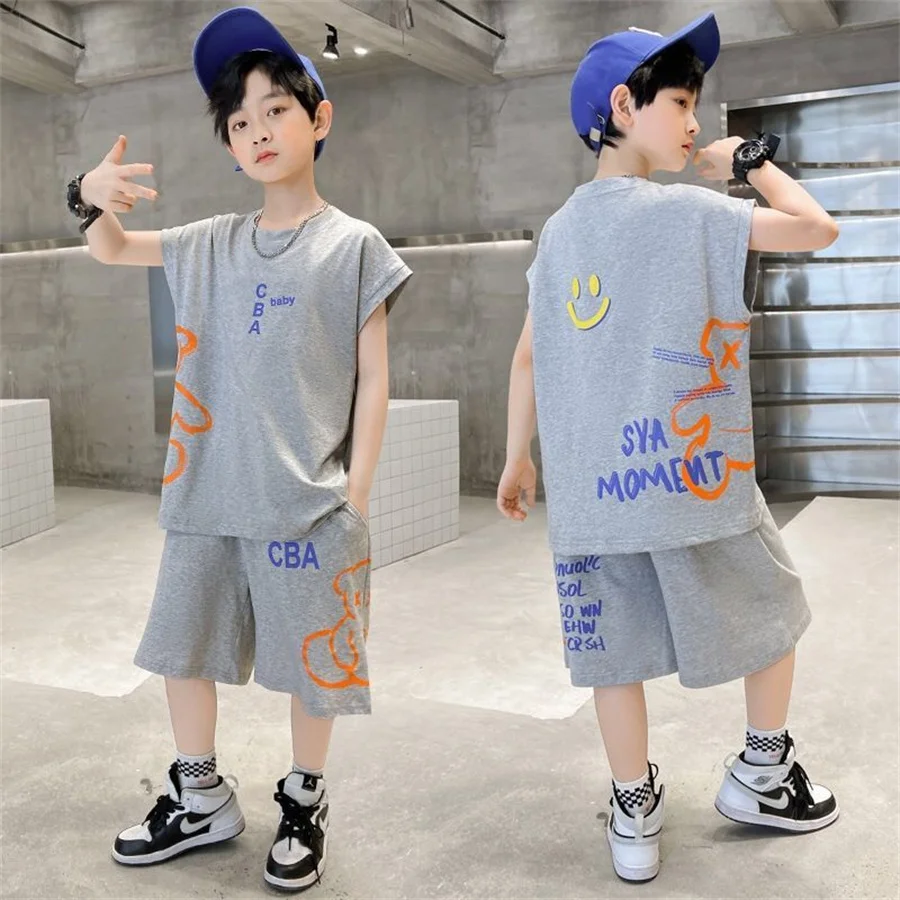 

Summer Boy Sports Sets Kids Casual Costume Teenager Fashion Outfits Children T-shirts+Shorts 2Pcs Short Sleeves Top Pants Suits