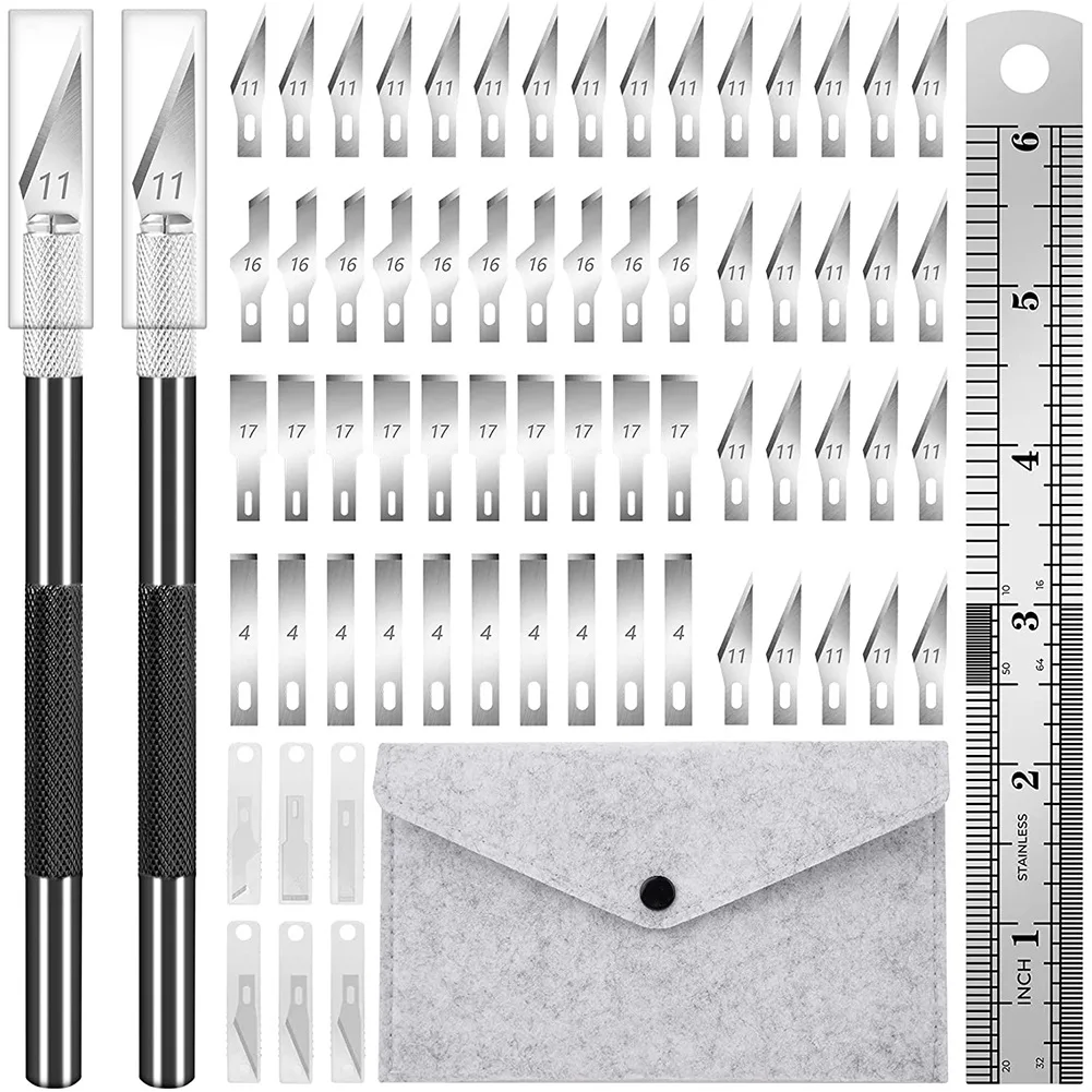 64 Pcs Exacto Knife Precision Craft Exacting Hobby Knife Set with Blades Ruler Craft Knife Set for DIY Artwork Carving