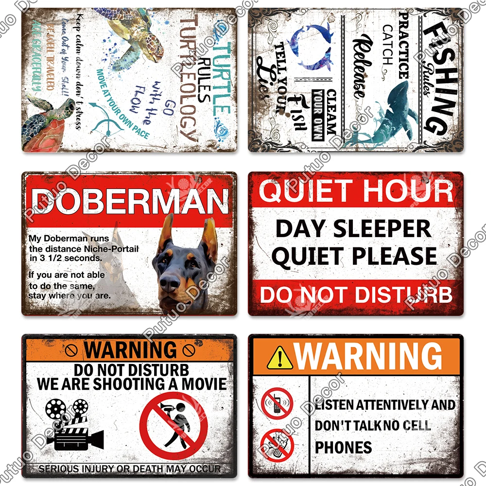 Putuo 장식 경고 BBQ Tin Sign No Smoking Plaque Metal Vintage Poster Wall Art Decor for Garage Quiet Zone Home Backyard
