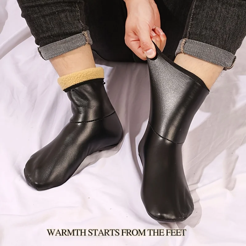 Men's and Women's Medium Waist Velvet Thick Adult Warm Foot Socks High Indoor Leather Waterproof Room Socks 1 pair