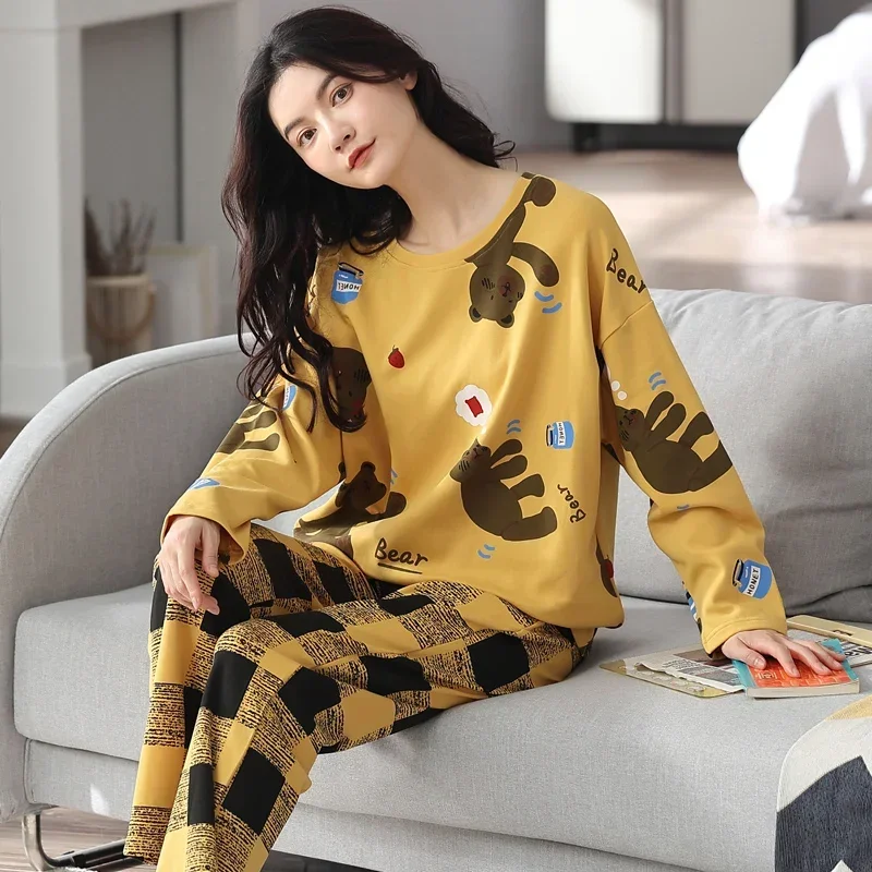 thumbnail image 1 of Pijamas con estampado de corazón para mujer, conjuntos de pijamas suaves a la moda para otoño e invierno, jersey de manga larga, ropa de dormir para niña, ropa de dormir dulce para mujer, 1 of 5