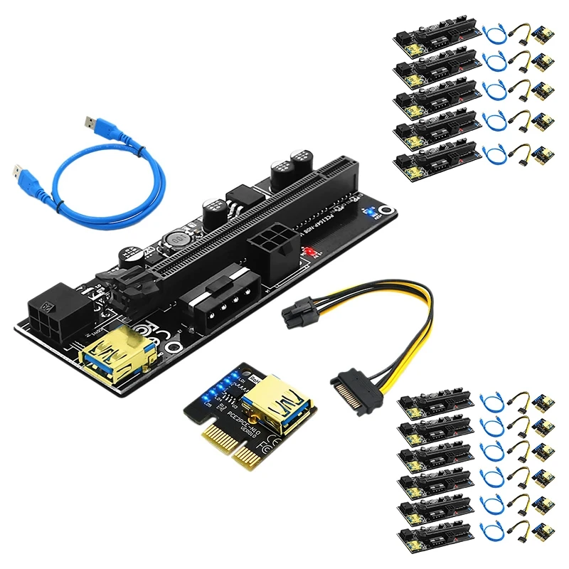

Новая версия 009S Plus PCI-E 1X до 16X USB3.0 60 см SATA3.0 графическая карта с синей вспышкой для майнинга BTC