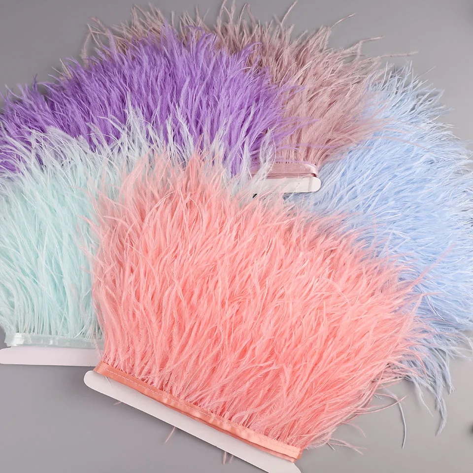 Ostrich Feathers 2M Ostrich Feathers on Ribbon for Needlework Sewing in Dress Decorative feathers on tape Fringe for clothes