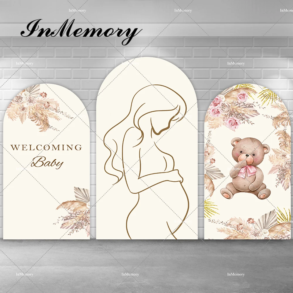 

Oh Baby Boho Pampas Bear Arch Backdrop Cover Beige Pregnant Woman Baby Shower Chiara Wall Backgrounds Doubleside Supplier