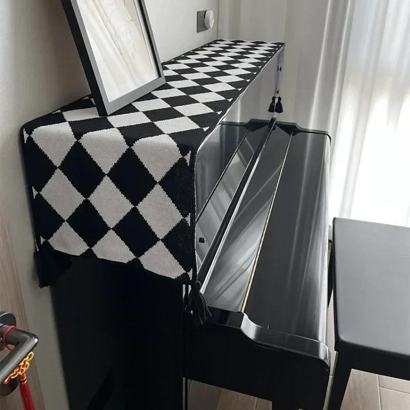 Modern Minimalist Chessboard Piano Cover Dust Proof Thickened Classical Piano Cover Cloth Home Decoration Half Pack
