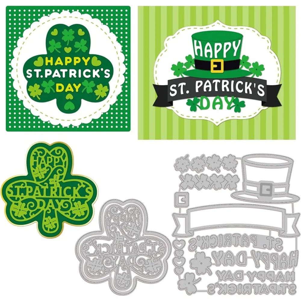 

St. Patrick's Day Words Cutting Dies Lucky Grass Hat Carbon Steel Die Cuts for DIY Crafting Embossing Stencil Template for Card