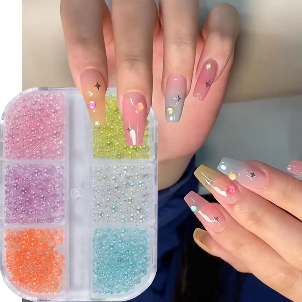 Blase Perlen Nagel Charms Gemischte Farbe Aurora Kristall Perlen Maniküre Strass Flache Rückseite Drücken Auf Acryl Nägel Dekoration – Detail 1