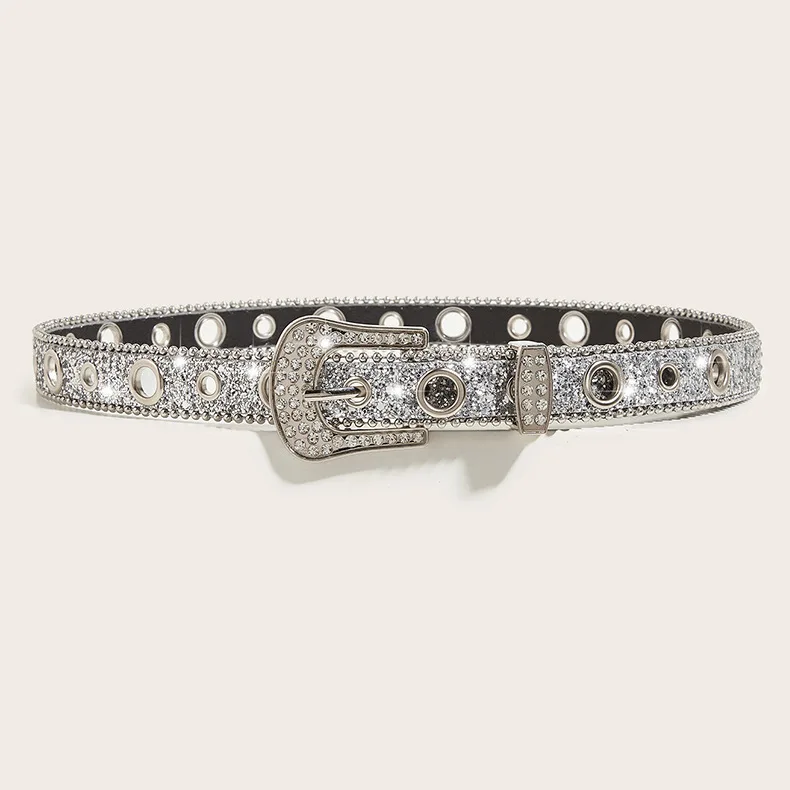 Rhinestone Western Cowgirl Belt - Y2K Sparkling PU Leather Accessory for Women