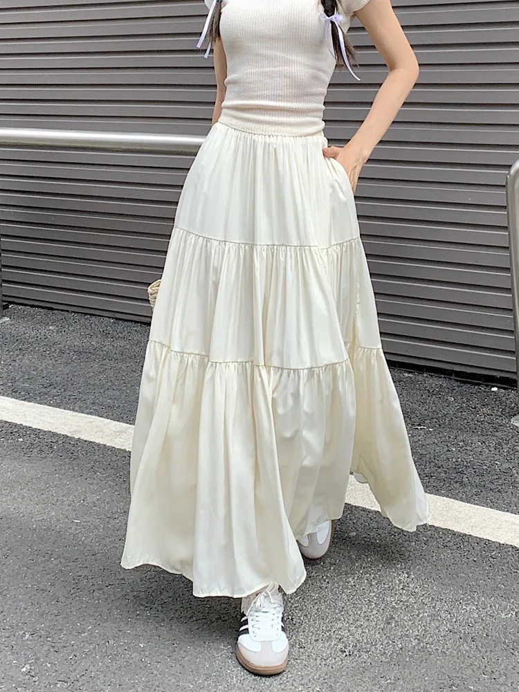 

3Colors 2024 Elegant Maxi Skirts womens 2024 Spring Summer Korean Patchwork Pockets Ball Grown High Waist Long Skirts(m1551