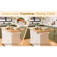 Rolling Kitchen Island with Drop Leaf - Kitchen Carts on Wheels with Storage, Towel Rack, Drawers Island Table for Kitchen, Dini 3