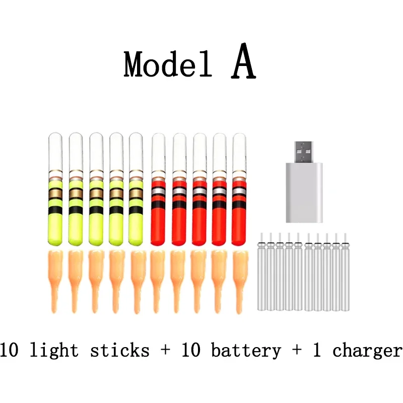 Light Stick 10pcs/lot With 10 Rechargeable CR322 Battery LED Stick USB Charger Night Fishing Tackle Float Accessory D009 fishing tackle,fishing glow stick,fishing light stick