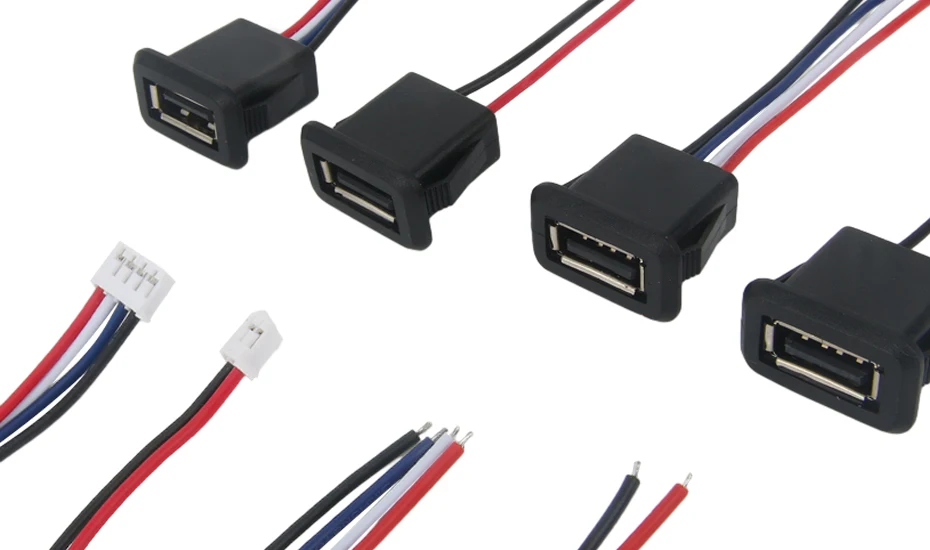 Description Picture 3 of item1-10pcs 2 Pin 4 Pin USB 2.0 Female Power Jack 2P 4P USB 2.0 Charging Port Connector Data Interface with Cable USB Charger Socket