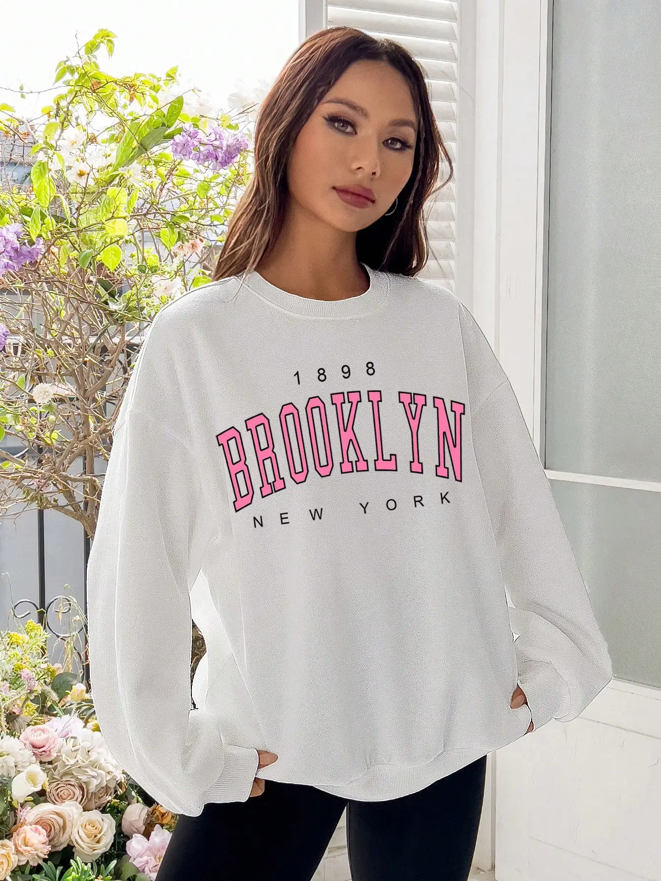 Pink Brooklyn 1898 New York Letter Hoodie For Woman Casual