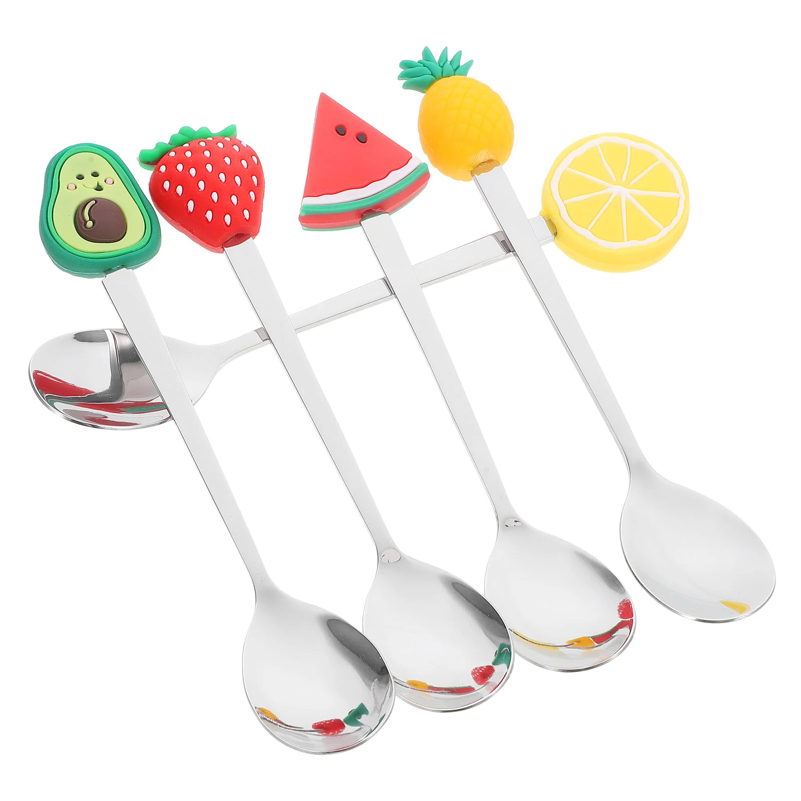Stainless Steel Fruit Spoons Dessert Spoon Mini Spoons Small Dessert Honey Spoon Pudding Household Scoop 5 Pcs
