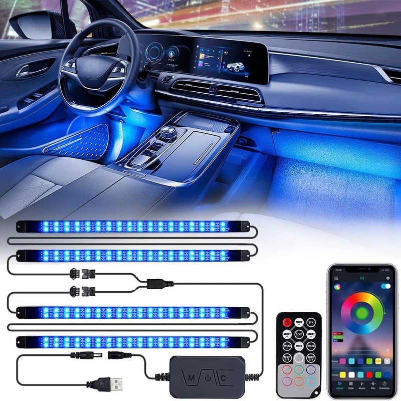 Jinmei LED Car Interior Ambient Foot Strip Light Kit Accessories Backlight Remote App Music Control Auto RGB Decorative Lamps