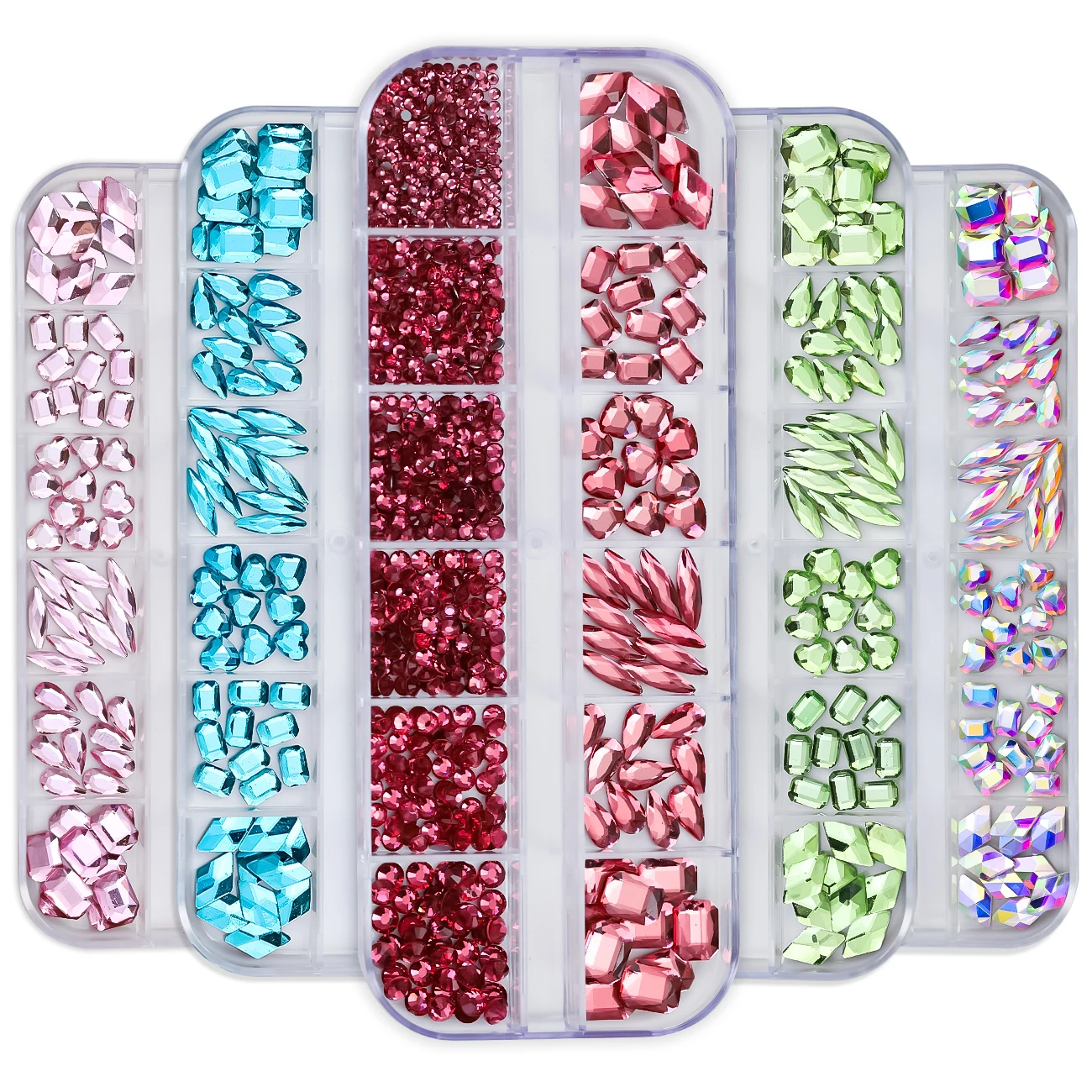 Cristal Nail Art Rhinestones, Mix Shapes, Gems Diamante, Flatback Pedras, Encantos, AB, Verde, Azul, Rosa, Glitter, 12 Grades