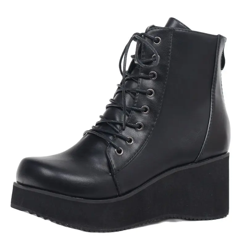

7cm Wedge Heel Motorcycle Boots Women Platform Ankle Boots Holographic Punk Cosplay Thick Sole Goth Girls Shoes Big Size 46