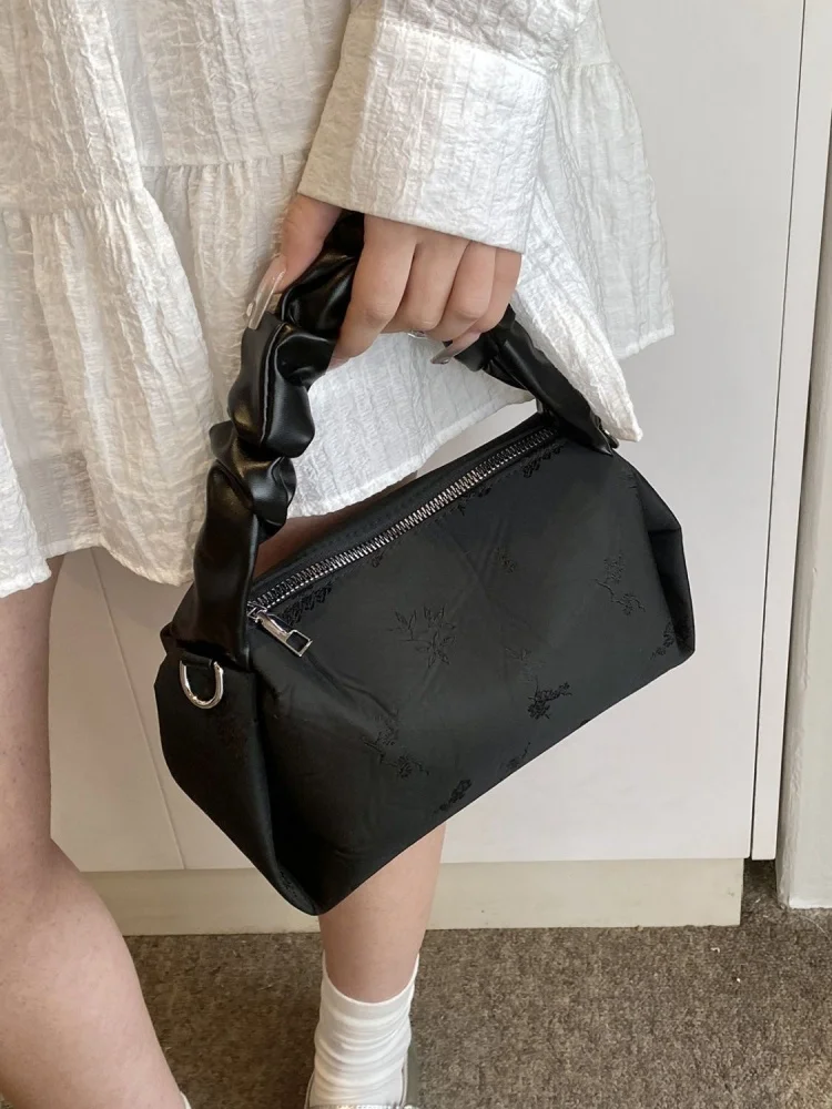 Elegant Pleated Handbag Chinese Ethnic Style Floral Women Shoulder Crossbody Bag  All Match Itabag Designer Commuting Bag