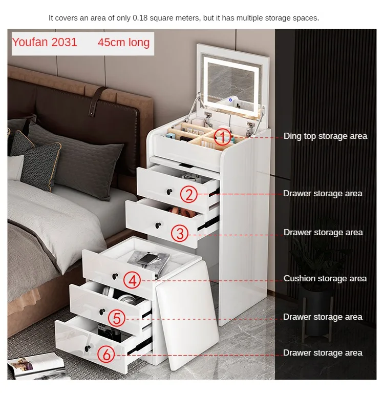 Description Picture 4 of itemWood Modern White Dressing Table Mirror Girl Bedroom Fashion Minimalist Vanity Table Mobile Tocador Espejo Makeup Station OB50HZ