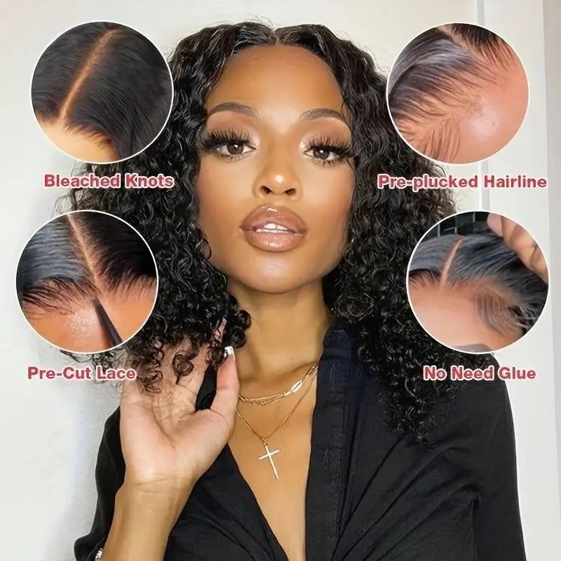220 Density HD 4x4 Lace Curly Bob Wigs 10 inch Lace deep Wave human hair wigs Lace Front wigs Human Hair for women