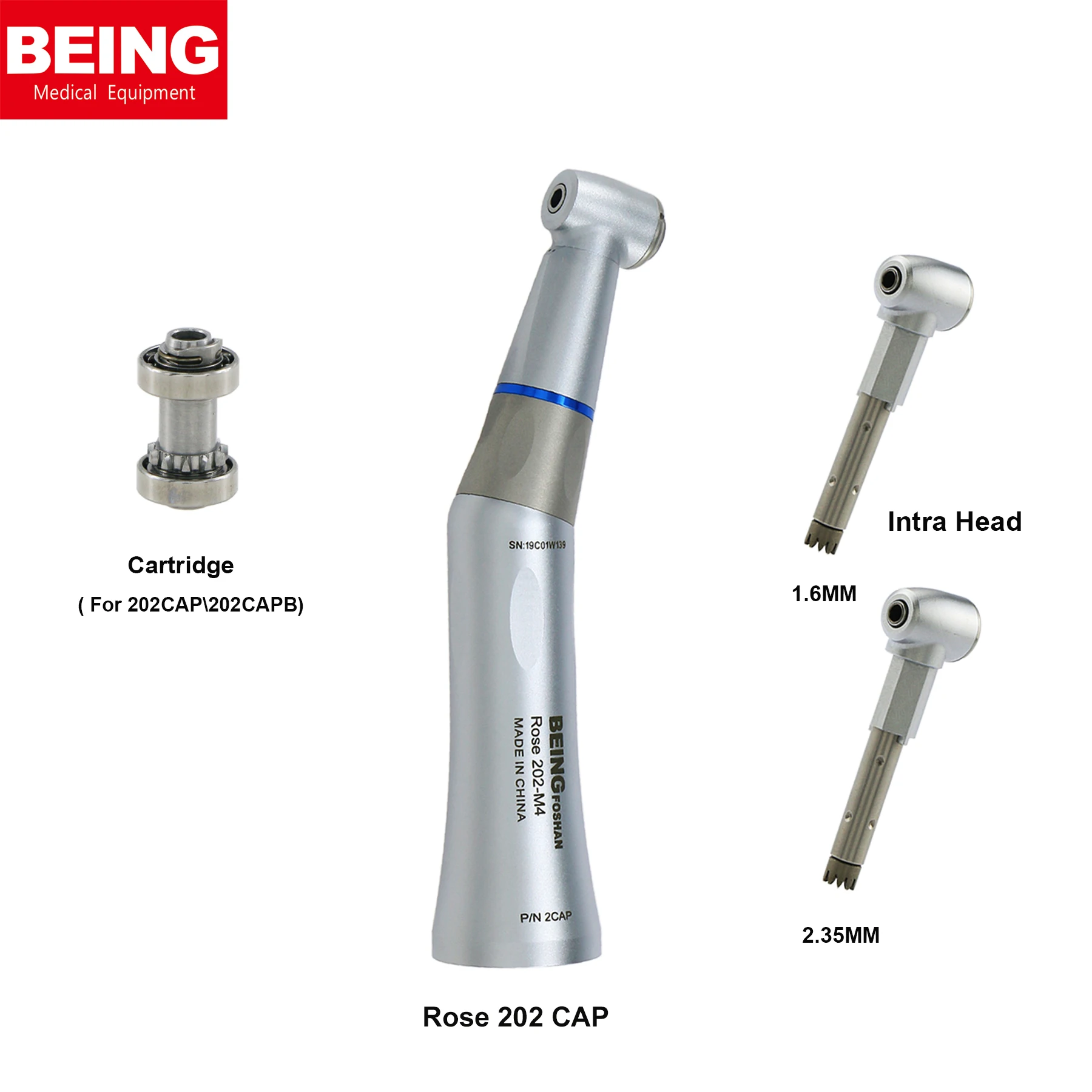 

BEING Dental 1:1 Low Speed Contra Angle Handpiece Push Button Intra Head E Type Fit Kavo Contra Angle Rose 202CAP