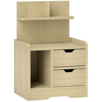 Comodino con 2 cassetti, tavolino, comodino con ripiano aperto, comodino per camera da letto, soggiorno, legno naturale 1