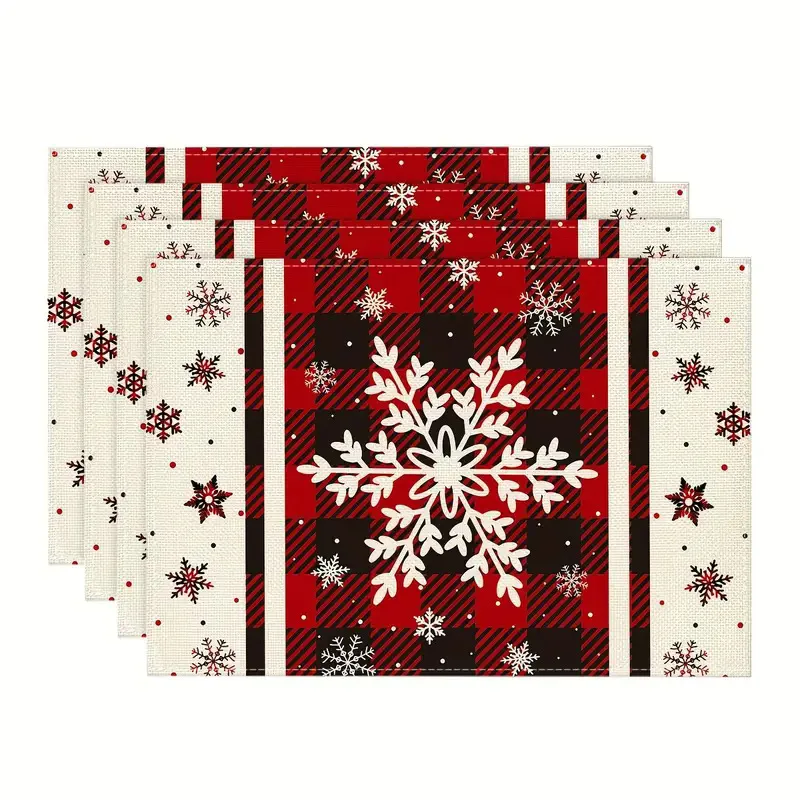 4PCS 45*30cm Merry Christmas Placemats Set Non-Slip Washable Placemat Table Decor Placemats for Table Kitchen Accessories