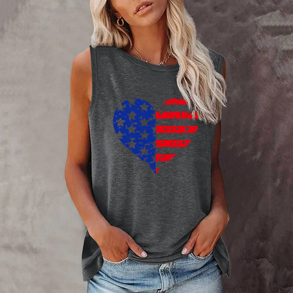 

Seeyoushy American Flag Love New Summer Trend Fashion O Neck Sleeveless Women's T-shirt Casual Womens Top Top Ropa De Mujer Tops