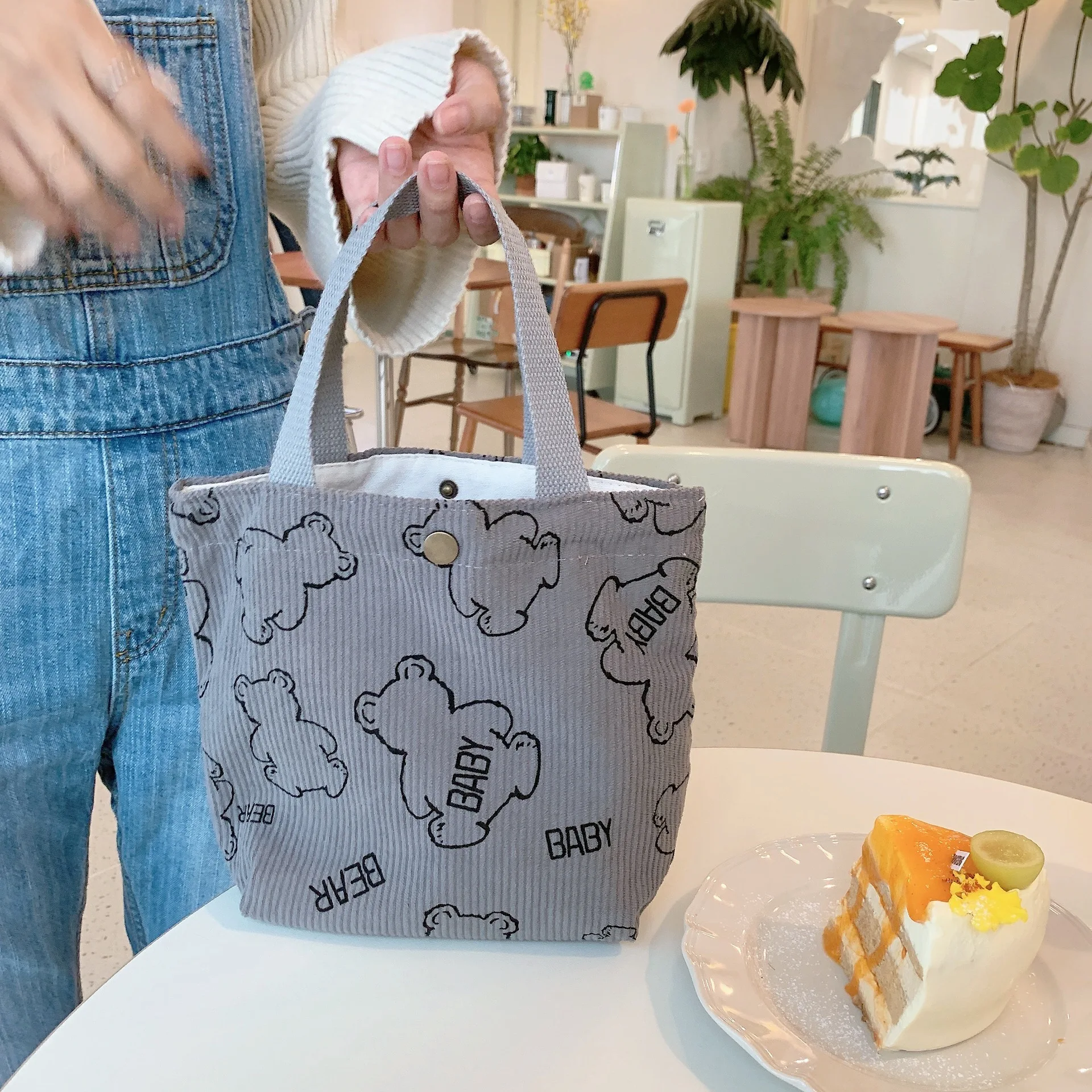 Ins Corduroy Retro Handbag Literary Student Point Checkerboard Lunch Bag  Portable Lunch Box Mini Tote Bag Female - AliExpress