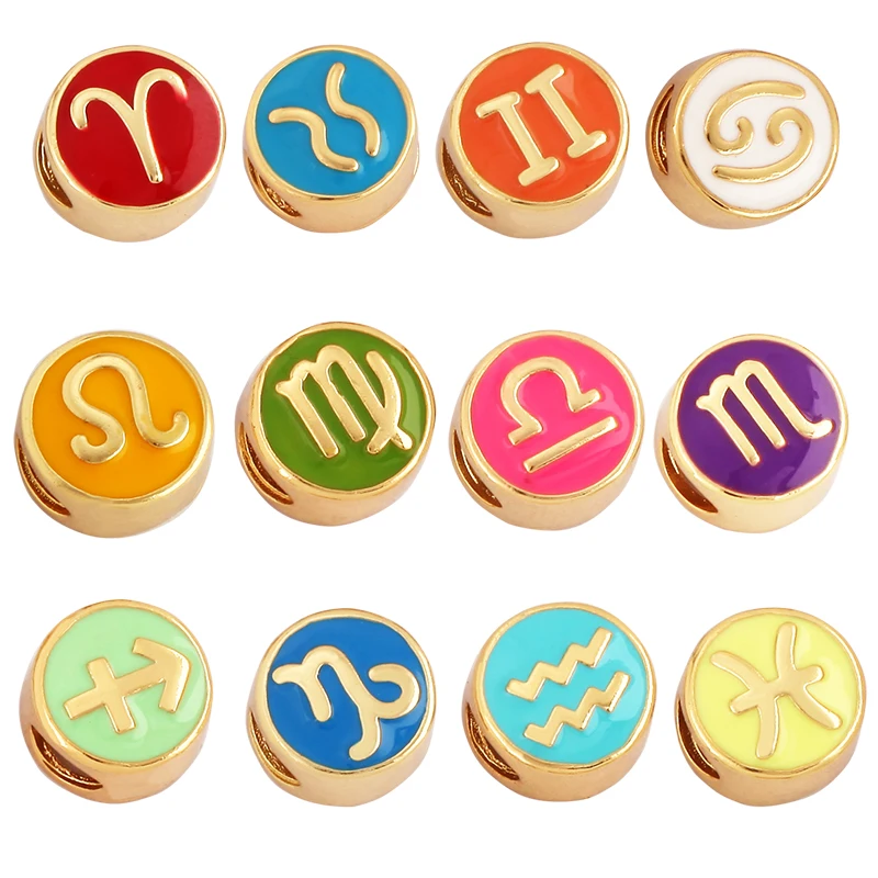 Trendy Zodiac Horoscope Colourful Enamel Charm Pendant,real 18k Gold